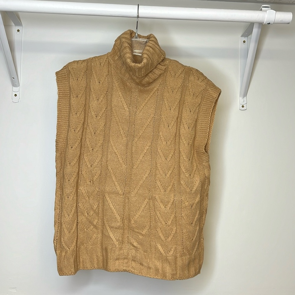 NWOT Tan Sleeveless Layering Knit Turtleneck Sweater- Small
